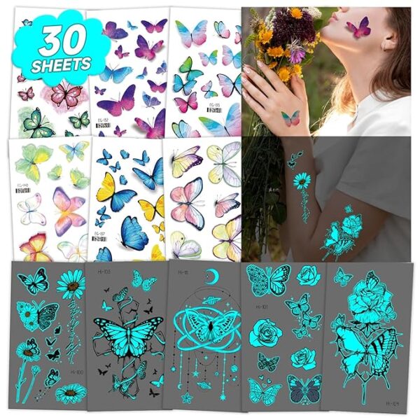 Amazon top deal 50% OFF, Cerlaza 30 Sheets Butterfly Temporary Tattoos for Adult Women - Image 3