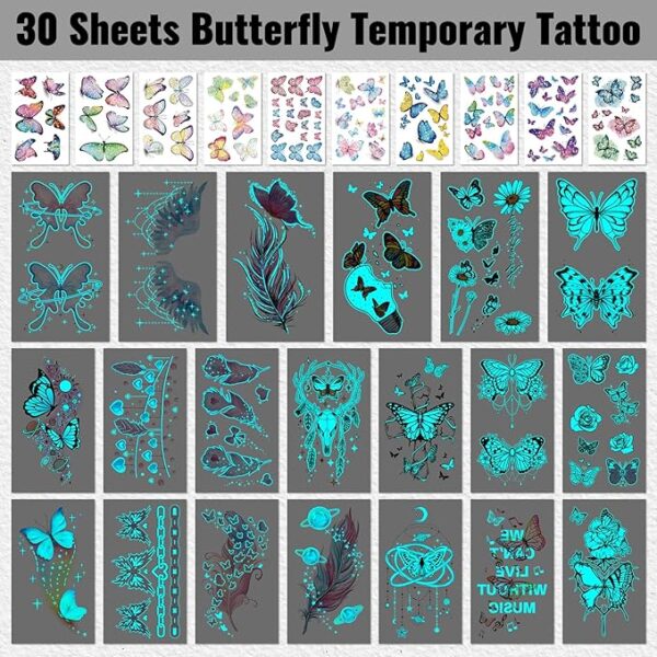 Amazon top deal 50% OFF, Cerlaza 30 Sheets Butterfly Temporary Tattoos for Adult Women - Image 4